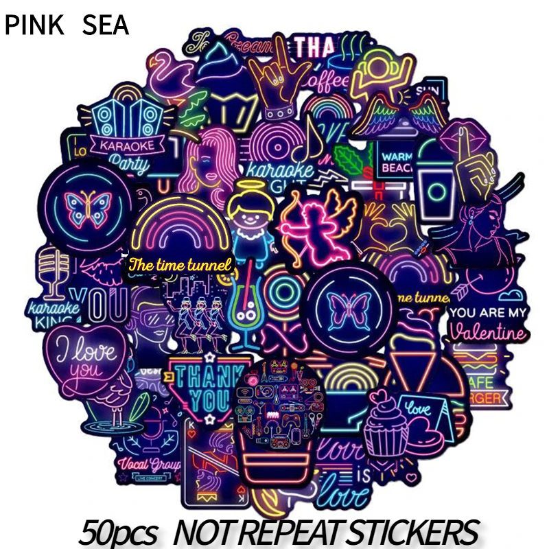 10/30/50Pcs/set Cartoon Neon Light Stickers For Cute Photo Album Phone Case Scrapbooking Material Vintage Craft Supplies Kids