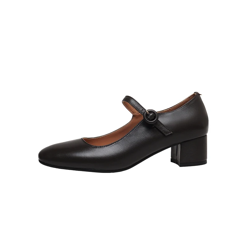 

Osunlina Brand Woman Pumps Square To Genuine Leather High Heels Mary Janes Buckle Strap Handmade Office Lady Shoes 2023 New