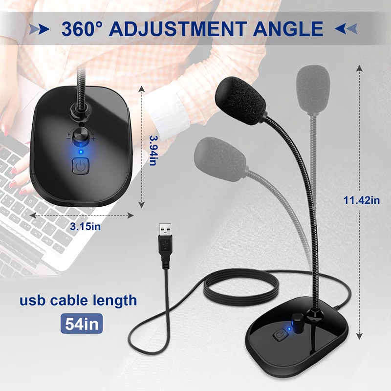 XIAOKOA USB Gooseneck Microphone For Teaching Classroom Online Meeting Video Social APP PC Laptop Height Adjustable