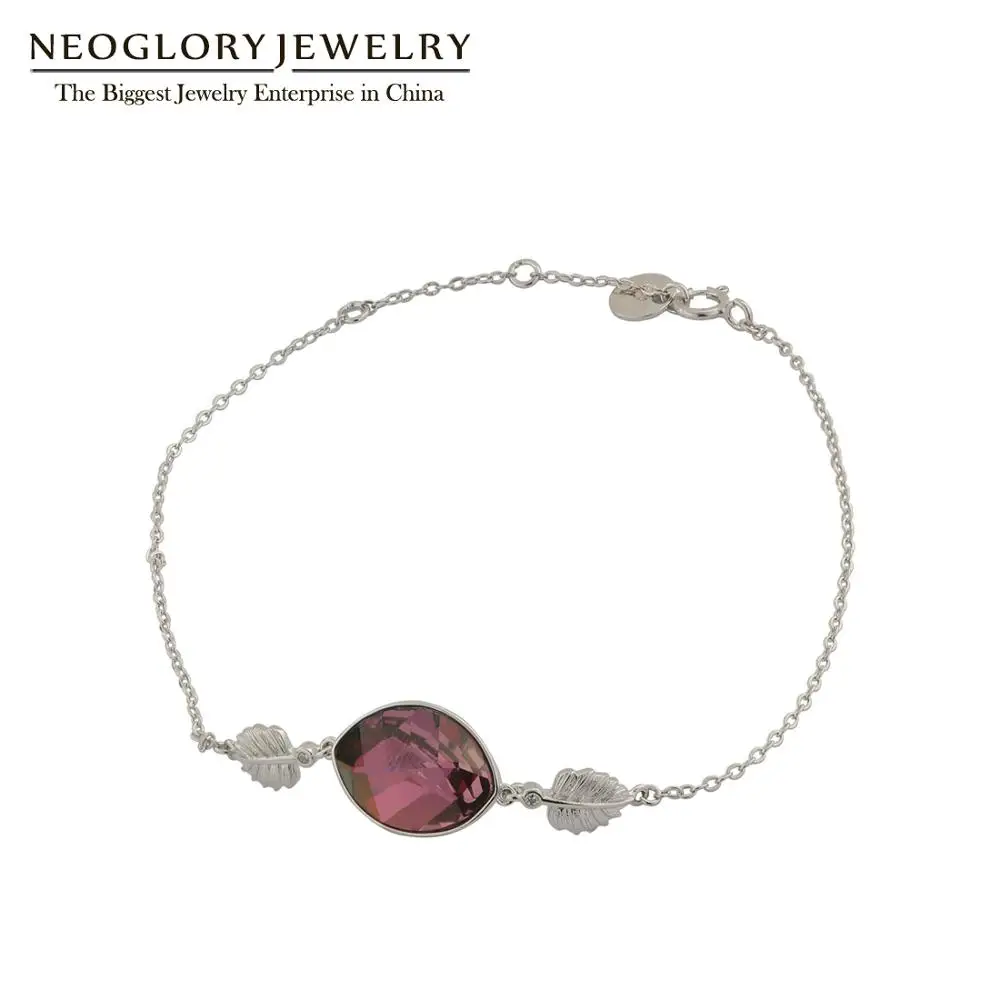 Neoglory S925 Стерлинговое Серебро Листья Форма регулируемые браслеты для женщин украшенные кристаллами от Swarovski подарок