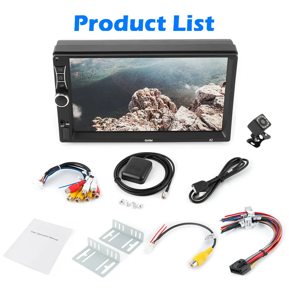 With 12LED Camera SWM A2 Android 8,1 Автомобильный gps навигатор стерео 7 дюймов 1 Гб+ 16 Гб четырехъядерный bluetooth WiFi USB Радио приемник в тире головное устройство - Цвет: With 12LED Camera
