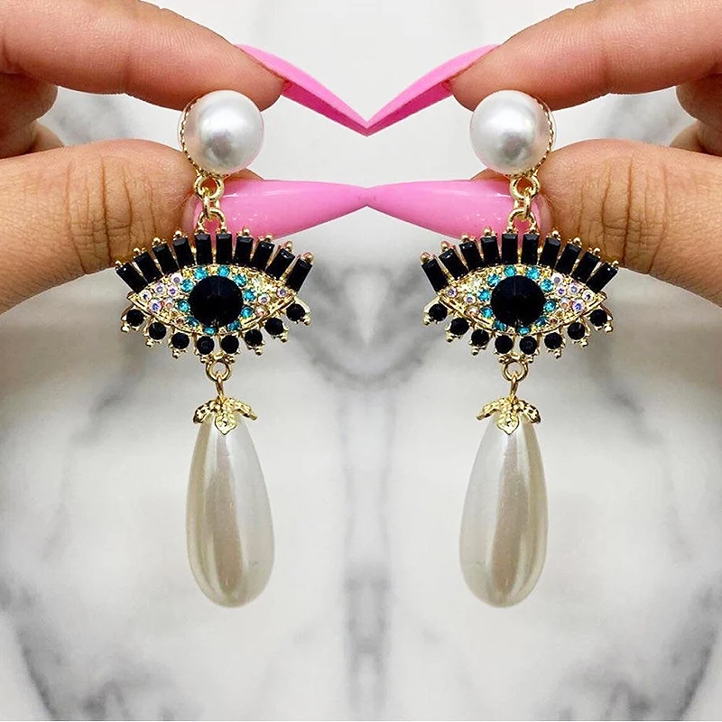 Earrings Pearl Drop earrings Eye women earrings statement
