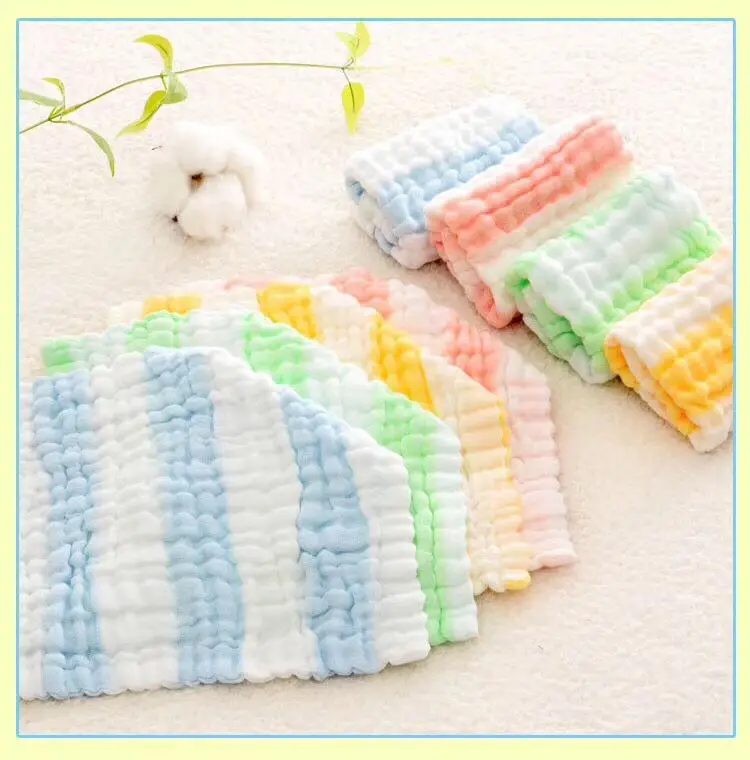  Six-layer Multi-color Stripe Kerchief Cotton Bubble Gauze Baby Small Handkerchief Face Wiping Towel