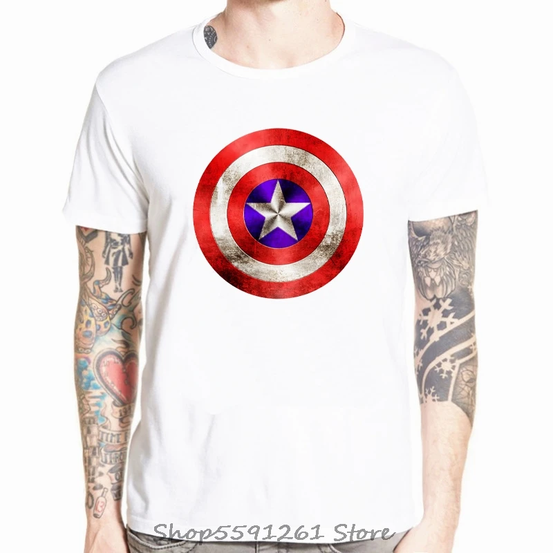 

Fashion Men T-Shirts Captain America Distressed Shield Logo Comics Adult Shirt XS-5XL Casual T-Shirts Tops Tees