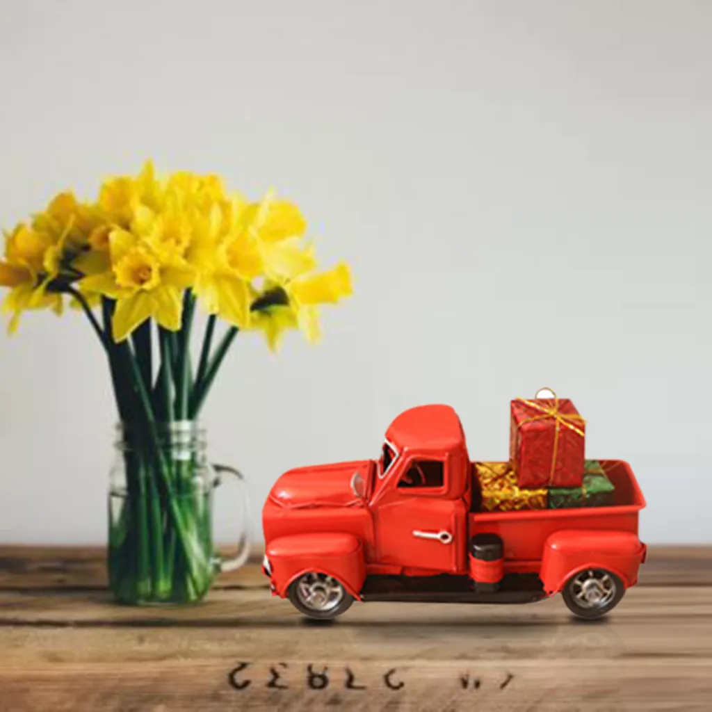 Рождественские елочные украшения для дома, винтажный Рождественский красный металлический грузовик с колесами, настольный декор, детская Подарочная игрушка, рождественские подарки