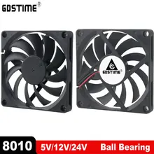 Gdstime – ventilateur de refroidissement à double bille sans balais, 2 pièces, 80mm 8010 DC 5V 12V 24V, connecteur 2 broches 80x80x10mm 8cm