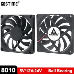 Gdstime – ventilateur de refroidissement à double bille sans balais, 2 pièces, 80mm 8010 DC 5V 12V 24V, connecteur 2 broches 80x80x10mm 8cm 