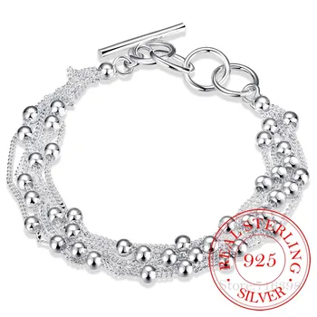 

925 Silver Bracelet for Women Fine Jewelry Wholesale Real Pure Six Tassels Beads OL Female Simple Special Brand Gift