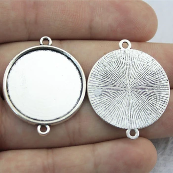 

5pcs 25mm Inner Size Connectors One Sided Round Shape Vintage Antique Silver Color Zinc Alloy Cameo Cabochon Base Setting