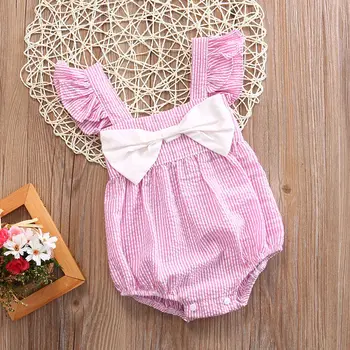 

2020 Summer Newborn Infant Baby Girl Striped Sleeveless Ruffled Jumpsuit Bodysuit Outfits Casual Clothes