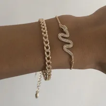 Punk indiano chunky chain cobra pulseira conjunto para as mulheres ouro cor serpente cristal multicamadas charme pulseiras boho jóias