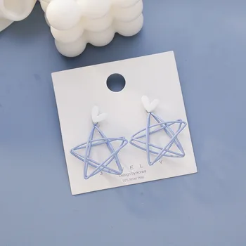 

Summer Fresh Love Hollow out Five-pointed Star Blue Earrings 2020 New Style Fashion Simple Versatile Ear Stud Earrings Female