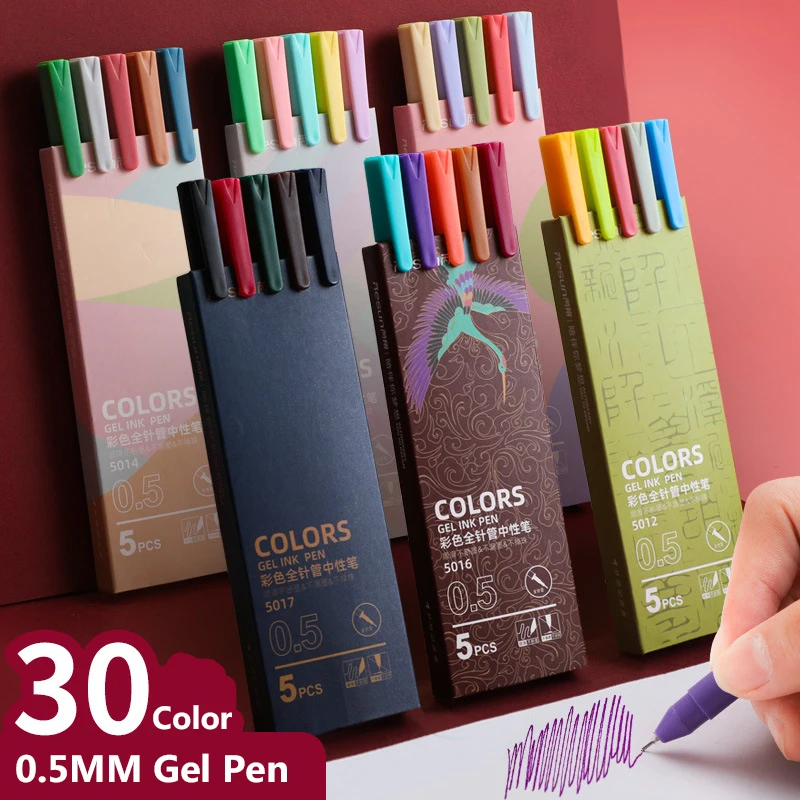 5Pcs/box Retro Dark Colored Gel Pens Retractable 0.5mm Fine Point Morandi  Macaron Color Pens