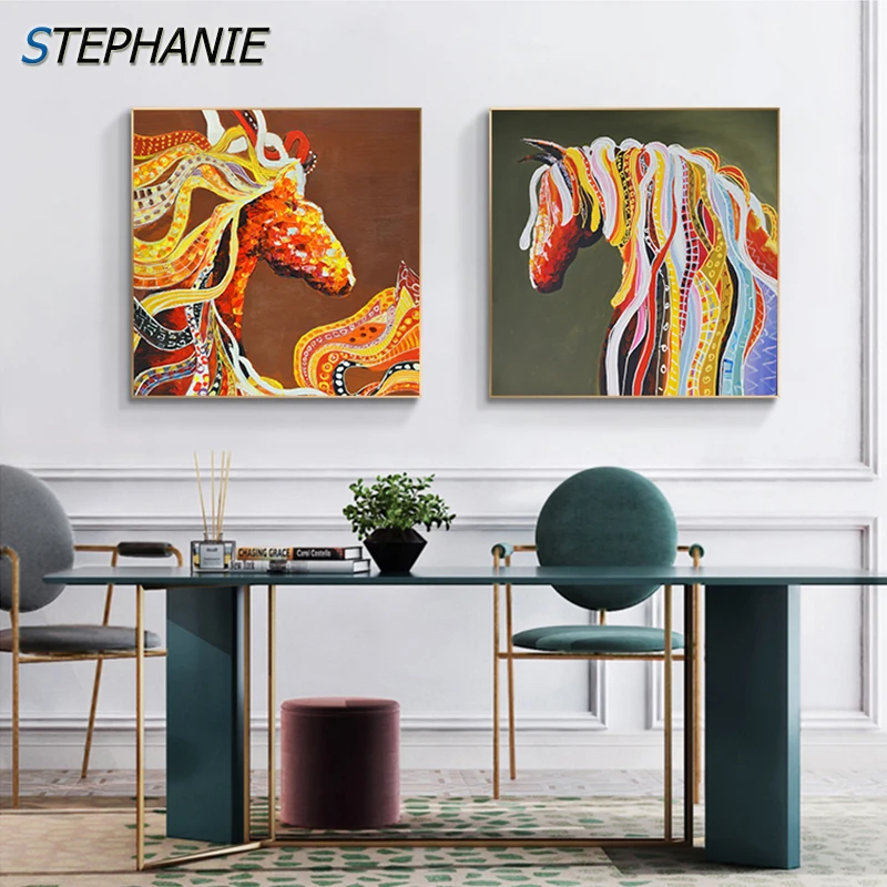 

Middle East Beautiful Horse Canvas Painting Animal Poster Prints Abstract Colour Wall Art Picture Living Room Cuadros Decoration