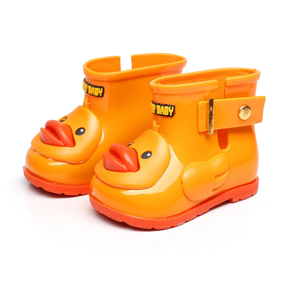ARLONEET, детские резиновые сапоги из ПВХ для маленьких мальчиков и девочек, водонепроницаемая нескользящая обувь, Резиновая обувь для дождливой погоды с мультяшными животными, утка сапоги CA08
