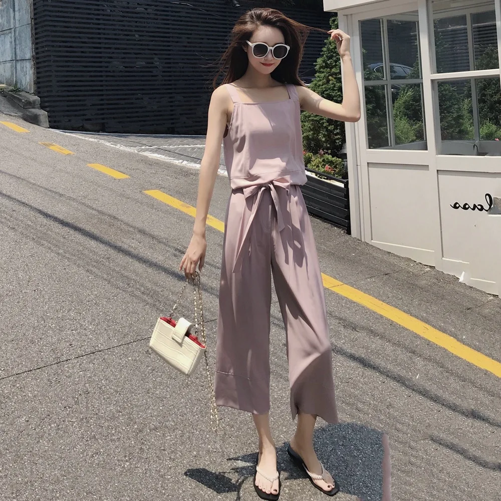 

Photo Shoot 2019 Summer New Style Fashionable WOMEN'S Dress Retro CHIC Dungaree Shirt + High-waisted Loose Pants Two-Piece Set