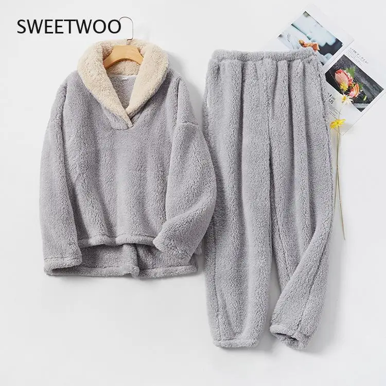 Coral Fleece Pajamas Women Autumn and Winter Flannel Pajamas Pajamas Set Thickening Couples Home Service