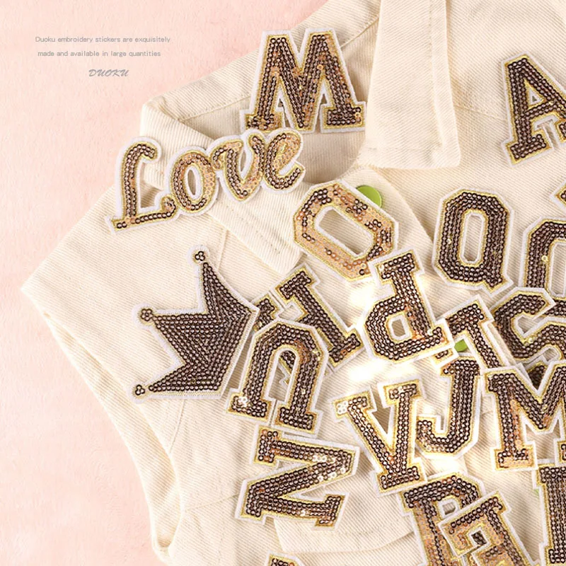 26-Buchstaben-Aufnäher auf Kleidung, goldene Pailletten, Alphabet, zum Aufbügeln, für Kleidung, Applikationen, Kinder, Frauen, DIY-Abzeichen, bestickt – Detail 5