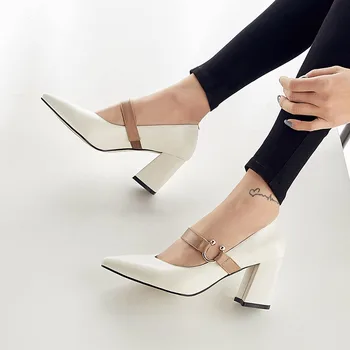 

Karinluna Brand New Sweet Genuine Leather Cow Skin Mary Janes High Heels Shoes Woman Pumps