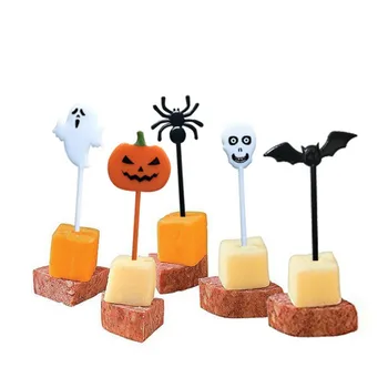 

10PCS Halloween Plastic Fork Fruit Toothpick Cake Fork Spider Pumpkin Ghost Pattern Fruit Fork Unique Festive Party Supplies