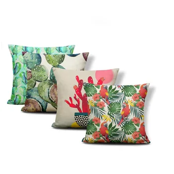 

Personalized Tropical Style Cushion Set Parrot Palm Cactus Flamingo Geometric Sofa Decorative Pillowcase Polyester Linen Pillow