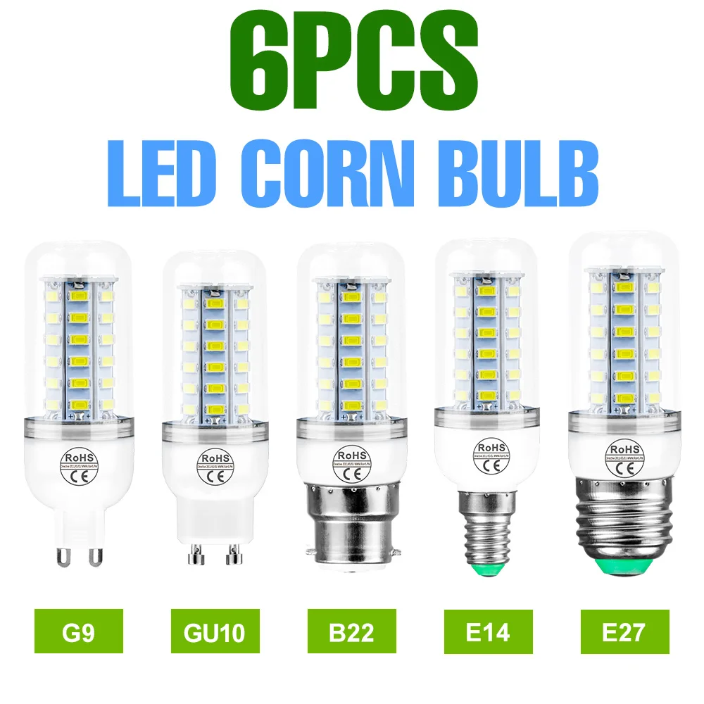 6PCS 220V E27 Led Lamp G9 Led Candle Light Bulb E14 Corn Lamp GU10 Led 3W 5W 7W 9W 12W 15W Bombilla B22 Chandelier Lighting 240V