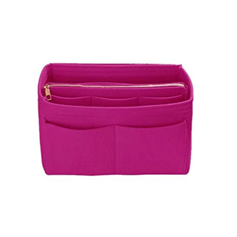 Rose Red Home Storage Bag Purse Organizer Felt Insert Bag Makeup Organizer Inner Purse Portable Cosmetic Bags Storage Tote XL - Цвет: Rose Red