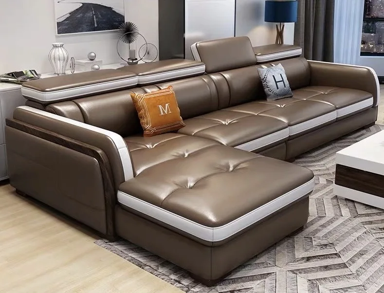 Nordic L shape bluetooth headrest functional guest room sofa set corner