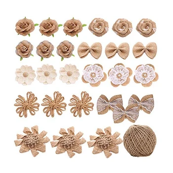 

Burlap Flower Set,Handmade Country Style Lace Roses Jute Flower Rope DIY Art Craft Wedding Decoration or Floral Crafting