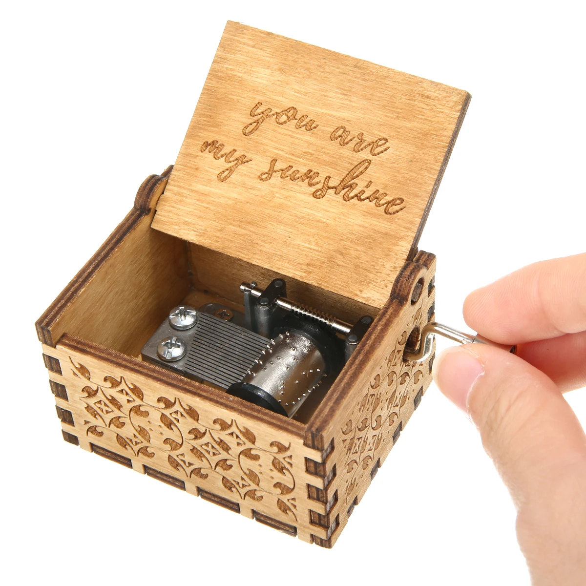 Handmade Classical Music Box "You Are My Sunshine" Engraved Musical Case Birthday Gifts Rock and Roll Music Box
