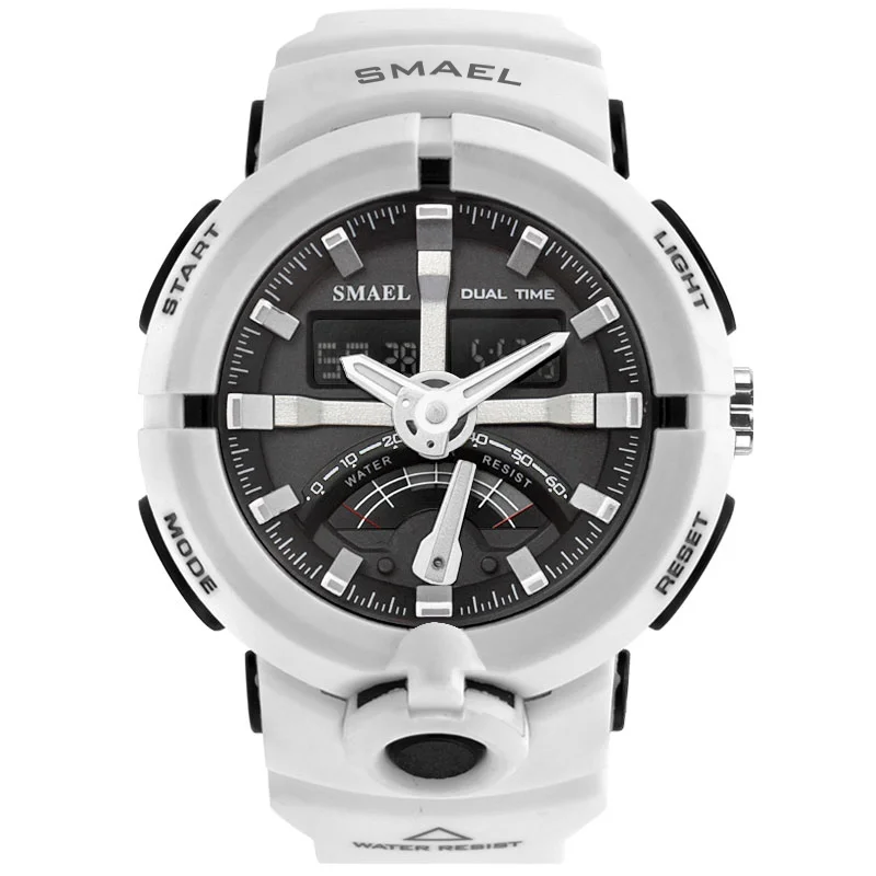 White SMAEL 1637 спортивные часы для улицы, мужские военные часы, модные повседневные электронные наручные часы, водонепроницаемые цифровые кварцевые часы - Цвет: White