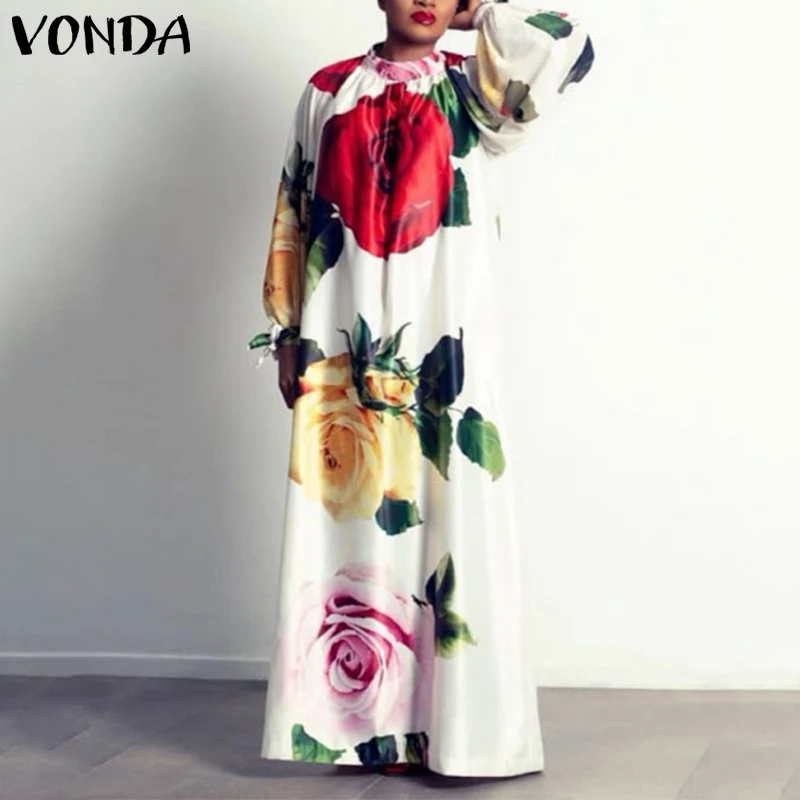 VONDA Women Party Maxi Dress Vintage Printed Floral Dress 2021 Sexy