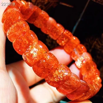 

Natural Ice Gold Strawberry Quartz Orange Sunstone Clear Rectangle Beads Bracelet 10.2x7x4.3mm Crystal Stretch Women Men AAAAAA