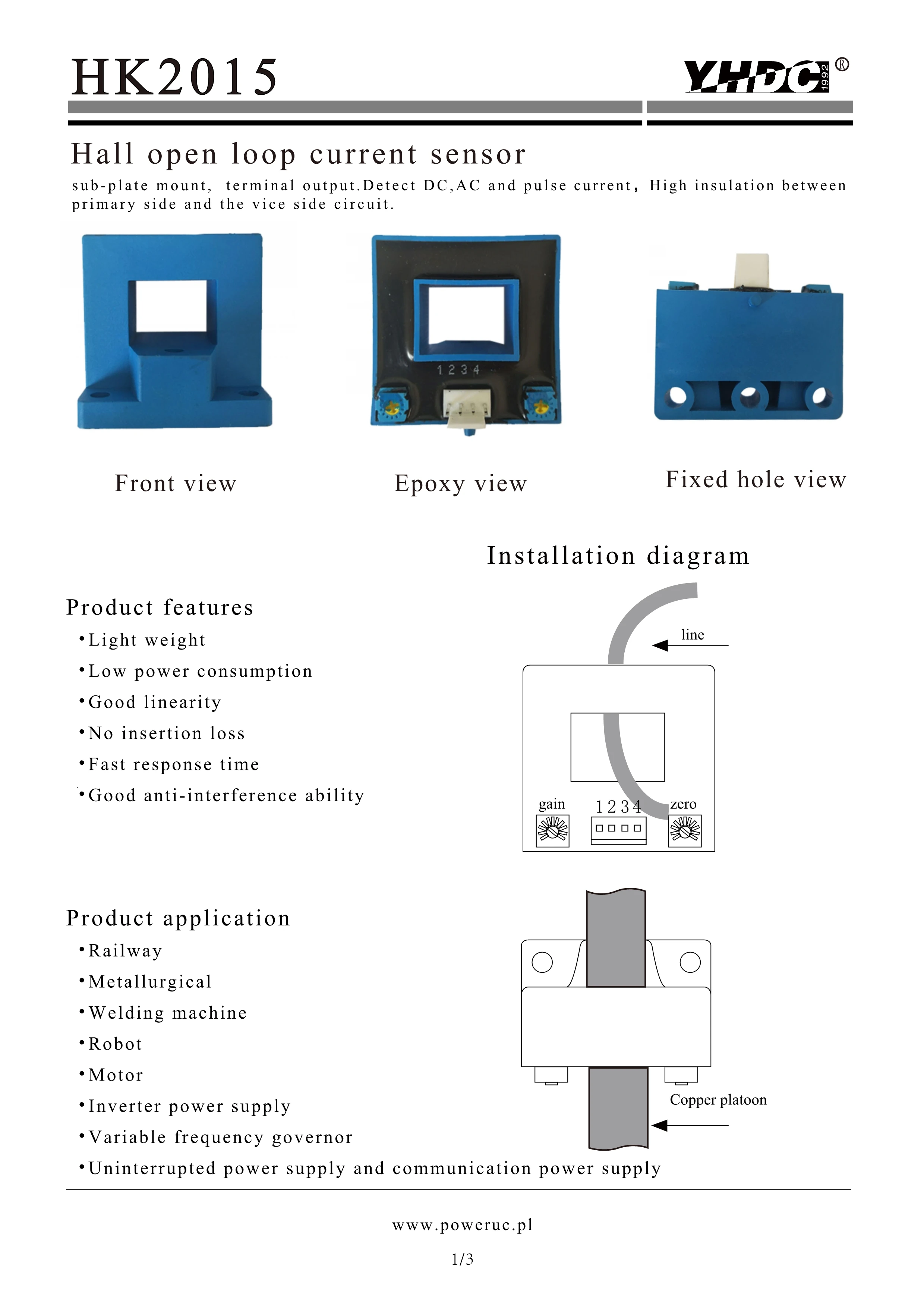 YHDC HK2015 400A/4V напряжение питания + 15V пластина тип Холла открытая петля Датчик тока