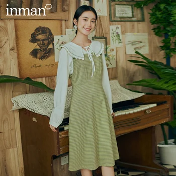 

INMAN 2027 Spring New Arrival Literary Dimple Series Plaid Sleeveless Fold Wear Little Dress