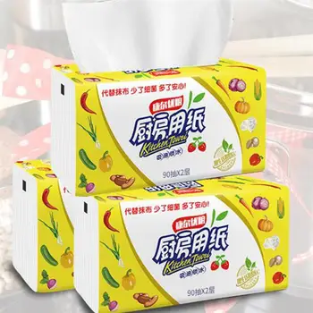 

2pcs Kitchen Paper Oil Absorption Paper Towel Soft Napkin Extraction Type Papers Tissues Hand Wiping Paper