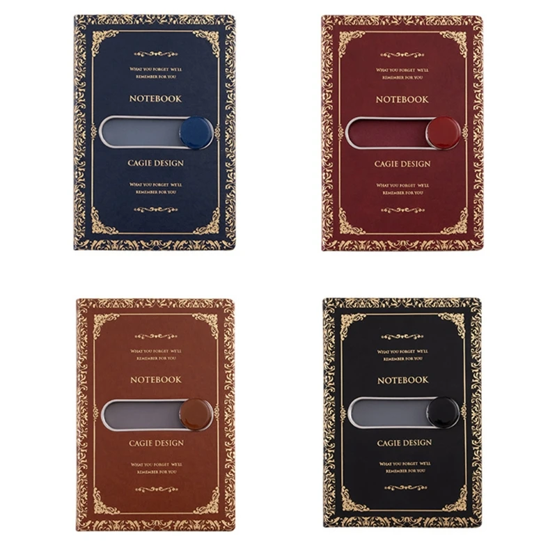 

A5 Classical Diary Notepad with Sliding Unlock Notebook Pen Set Leather Note Book Stationery Journal Planners Business Gift