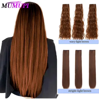 

MUMUPI synthetic fake hair extensions women clip pieces halo extension hair tress CURLY STRAIGHT WAVY BROWN