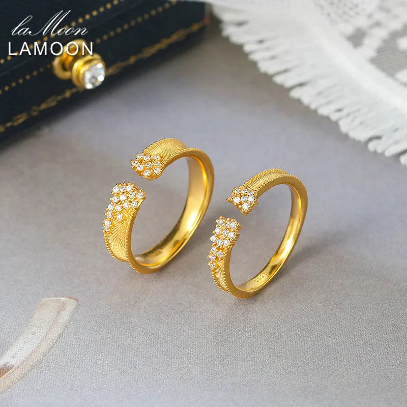 LAMOON Vintage Starry 925 Silver Engagement Wedding Ring For Women 14K Gold Plated Fine Jewelry Adjustable Zircon Ring LMRI143