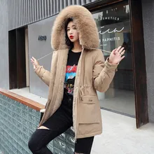 2021 Winter New Parkas Women Large Fur Collar Hooded Jacket Thickness Cotton Padded Overcoat -30 degree Snow Outwear
