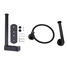 Black Wall Mount Toilet Roll Paper Holder Hanger With 2Pcs Bathroom Hardware Black Towel Ring And Toilet Paper Holder