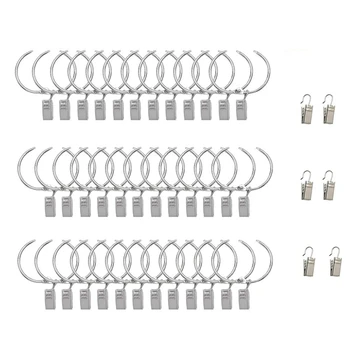 

1.5 Inch Curtain Rings with Clips 36 6 Pack Metal Window Rod Clips Decorative Drapery Hooks for Curtain Rustproof Hooks