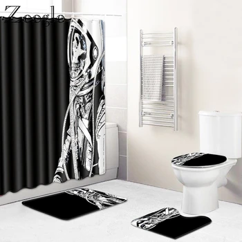 

Zeegle Cartoon Bath Mat Set Washable Toilet Seat Cover Flannel Bathroom Mat Anti Slip Entrance Doormat Shower Curtain with Hooks