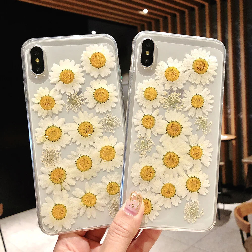 

Fashion Daisy Real Flower Case for OPPO R9 R9S F1 Plus R11 R15 R15 Pro R17 Floral Soft Silicone Protect Cover Phone Cases