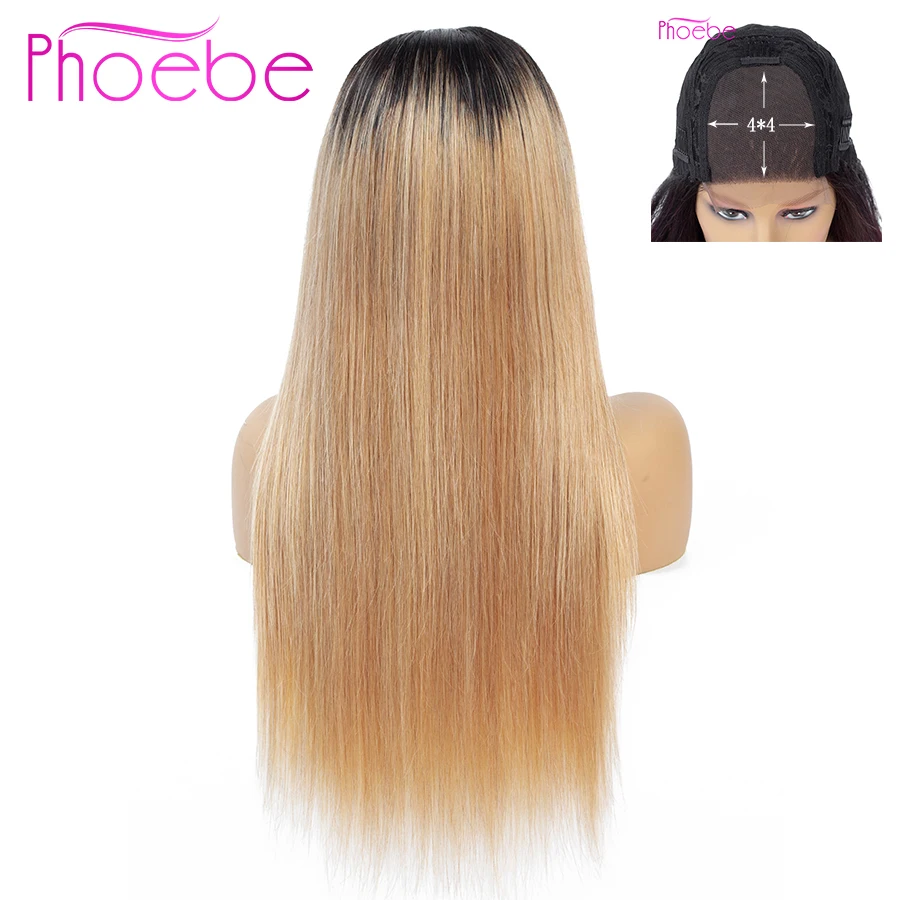 Phoebe волосы 4x4 прямые Кружева Закрытие 1B/27 парики перуанские парики 100% человеческих волос парики для женщин не Реми волос не запах не
