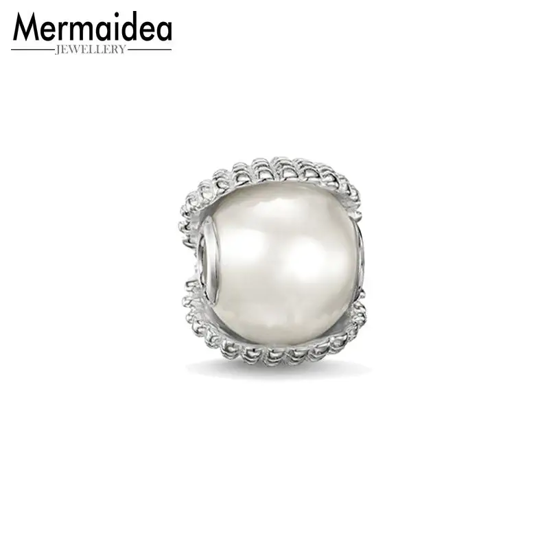 Mother of Pearl Shell Charm Beads For Women Fit Bracelets DIY Fashion silver plated Jewelry Making Best Mother's Day Gift | Украшения и