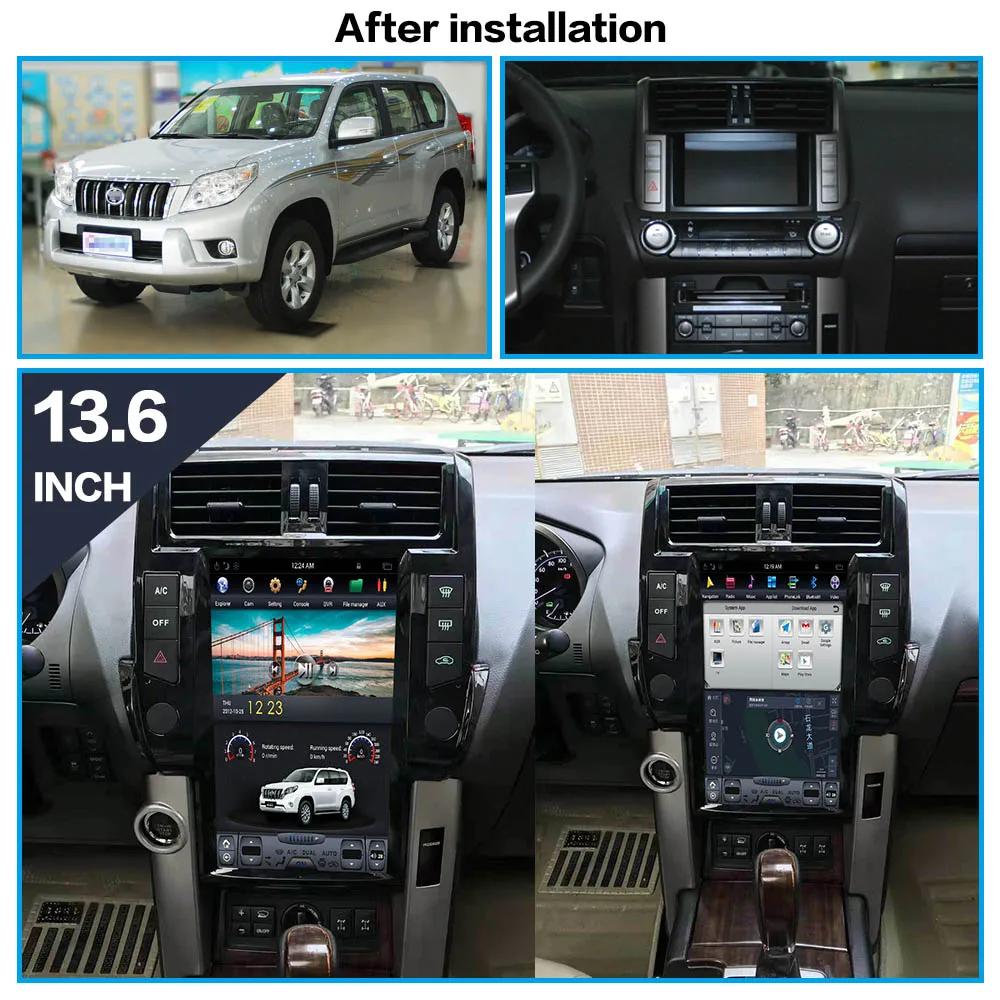 Excellent 13.6 inch tesla style Android 9.0 Car multimedia DVD player For Toyota Land Cruiser Prado 150 2010-2017 PX6 DSP Carplay headunit 1