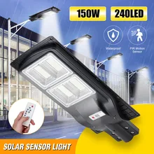 Smuxi 150 Вт Солнечный уличный светильник 240 светодиодный светильник управление+ радар зондирование+ пульт дистанционного управления Водонепроницаемый Открытый садовый забор настенный таймер лампа