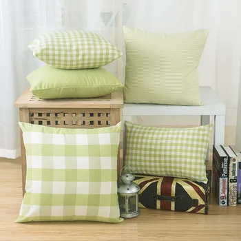 

DUNXDECO Cushion Cover Decorative Pillow Case Fresh Fruit Color Green Simple Check Stripe Yarn Dyed Textile Sofa Chair Cushion