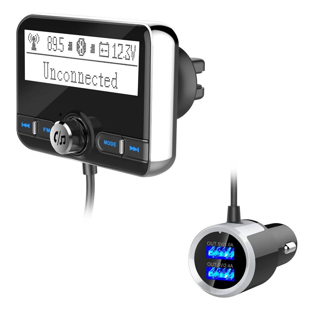 Двойной USB громкой связи Bluetooth гарнитура для авто автомобиль радио Зарядное устройство прослушивания музыки 12 V-24 V Bluetooth MP3 плеер FM стерео AUX Вход Портативный FM передатчик 2,4 дюймов Экран
